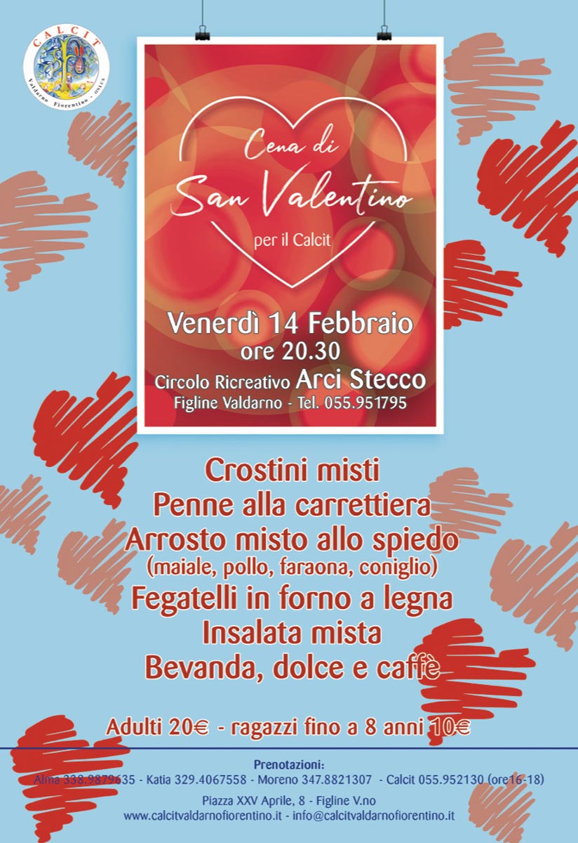 Cena di solidarietà pro CALCIT per San Valentino al Circolo Ricreativo Arci “Stecco”