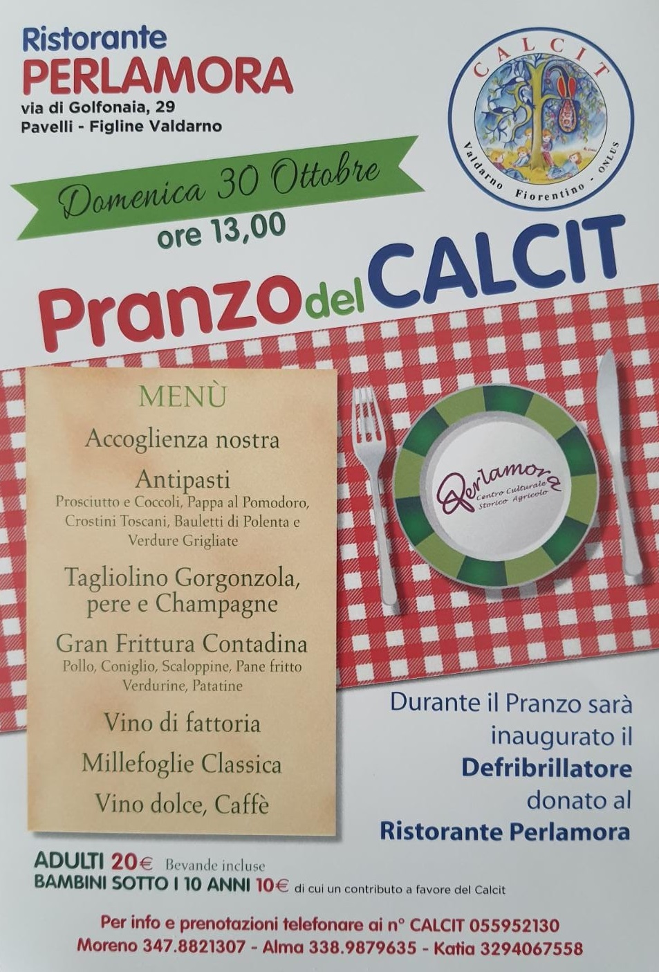Pranzo del Calcit a Perlamora il 30 ottobre, con inaugurazione del defibrillatore